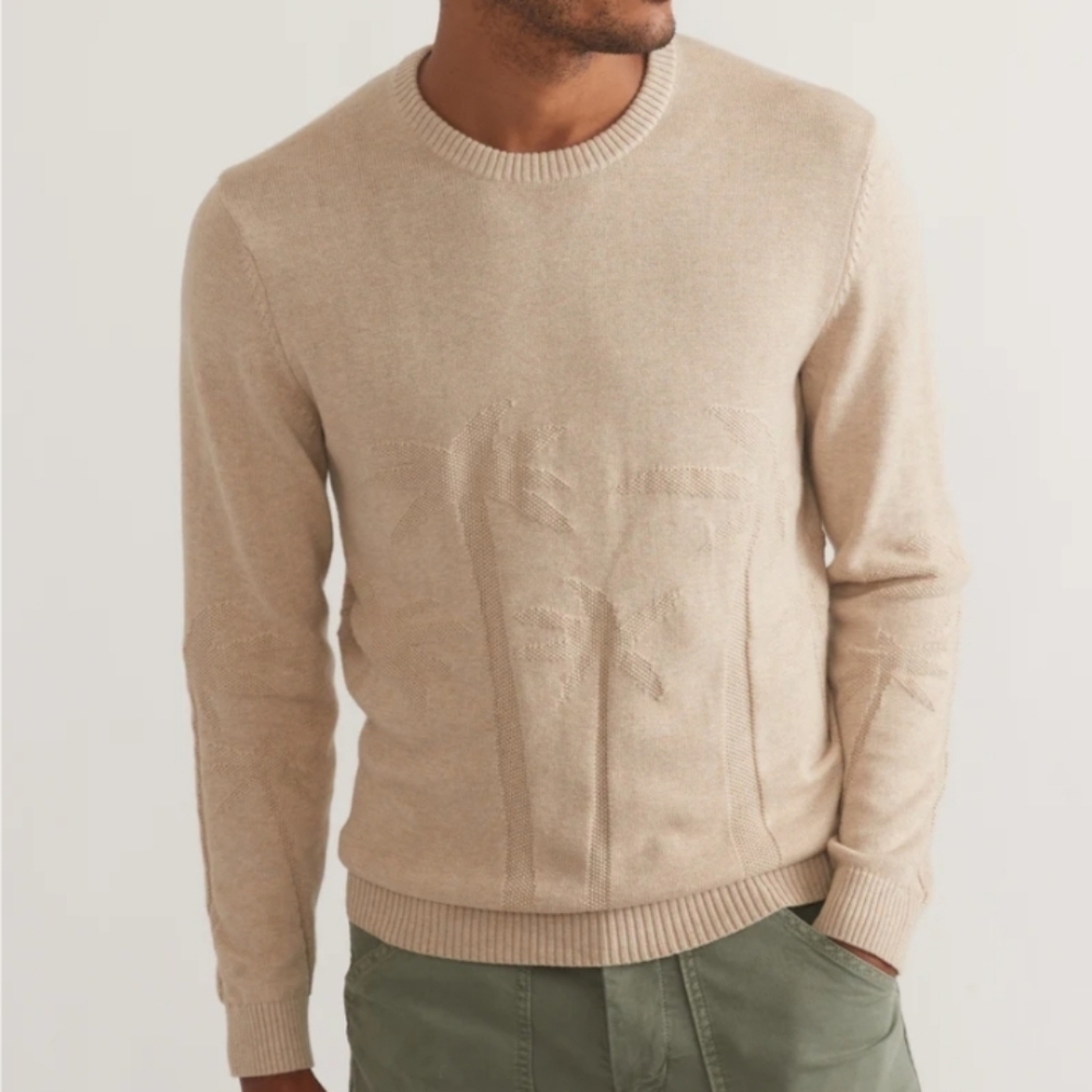 Marine Layer Men's Scenic Crewneck Sweater In Oatmeal Palm Tree Size XXL